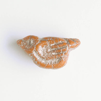 Czech Glass Bird Bead - Pumpkin with an Etched Finish - each