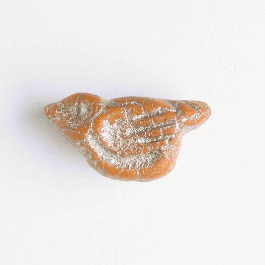 Czech Glass Bird Bead - Pumpkin with an Etched Finish - each