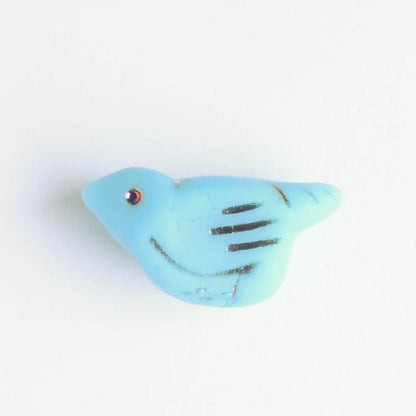 Czech Glass Bird Bead - Matte Sky Blue with  a Metallic Wash - each
