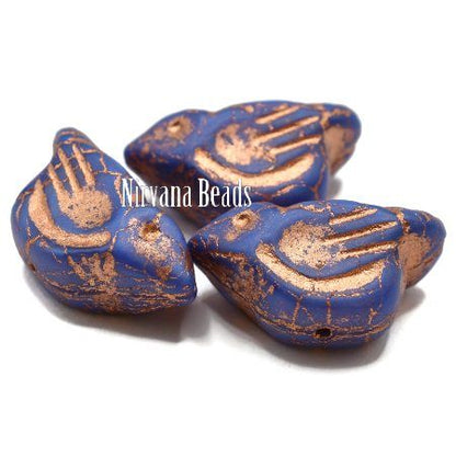 Czech Glass Bird Bead - Matte Indigo with Copper - each
