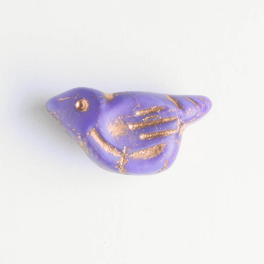 Czech Glass Bird Bead - Matte Indigo with Copper - each