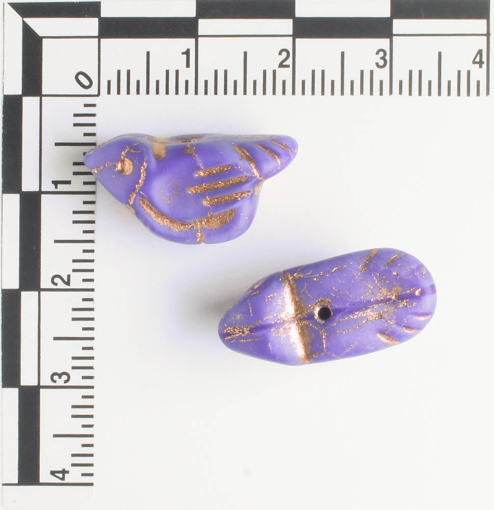 Czech Glass Bird Bead - Matte Indigo with Copper - each