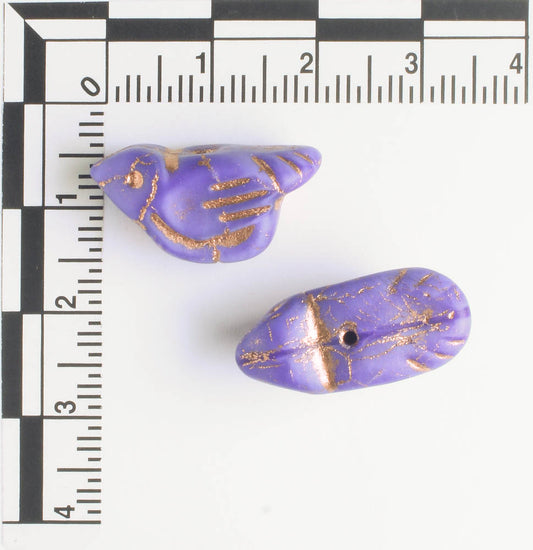 Czech Glass Bird Bead - Matte Indigo with Copper - each