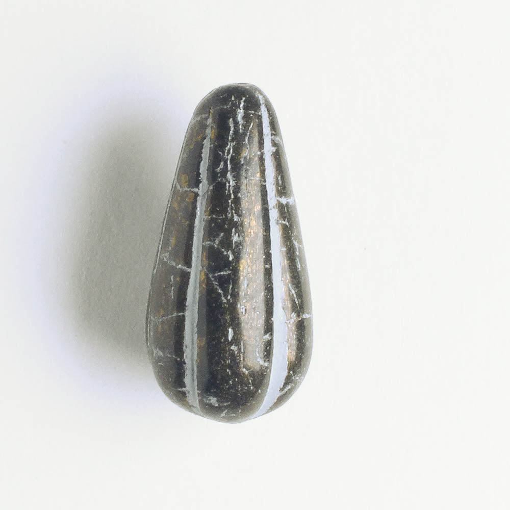 Czech Glass Melon Drop Bead - Black with Gold - each