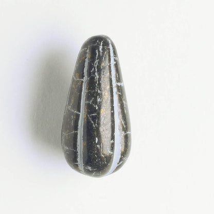 Czech Glass Melon Drop Bead - Black with Gold - each