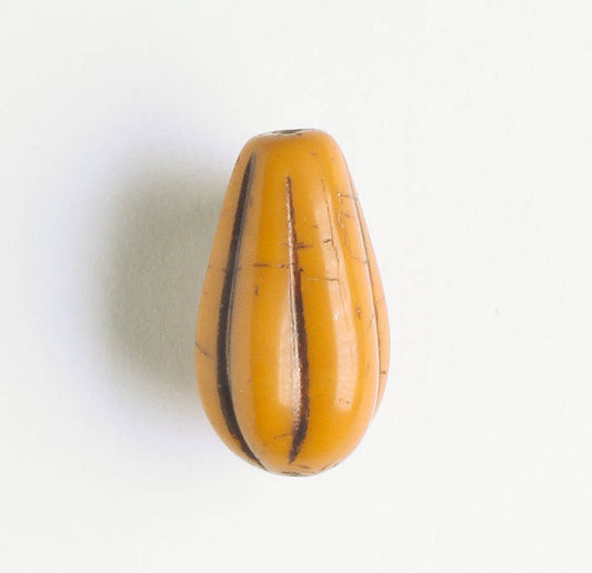Czech Glass Melon Drop Bead - Yellow Gold with Brown - each