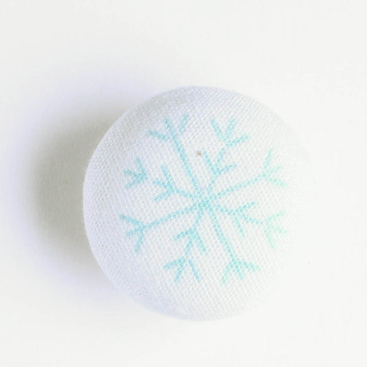 Fabric Covered Button - White Snowflake