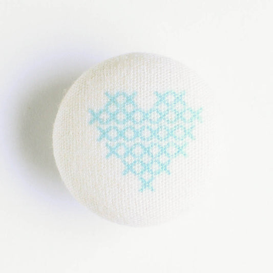 Fabric Covered Button - Turquoise Heart