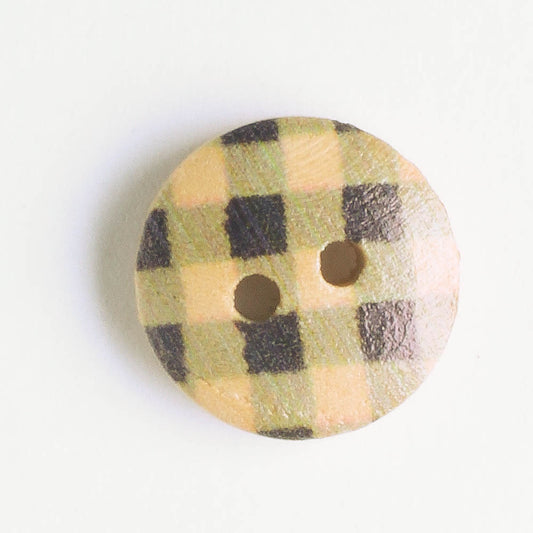 Button - Tan Plaid - Wood