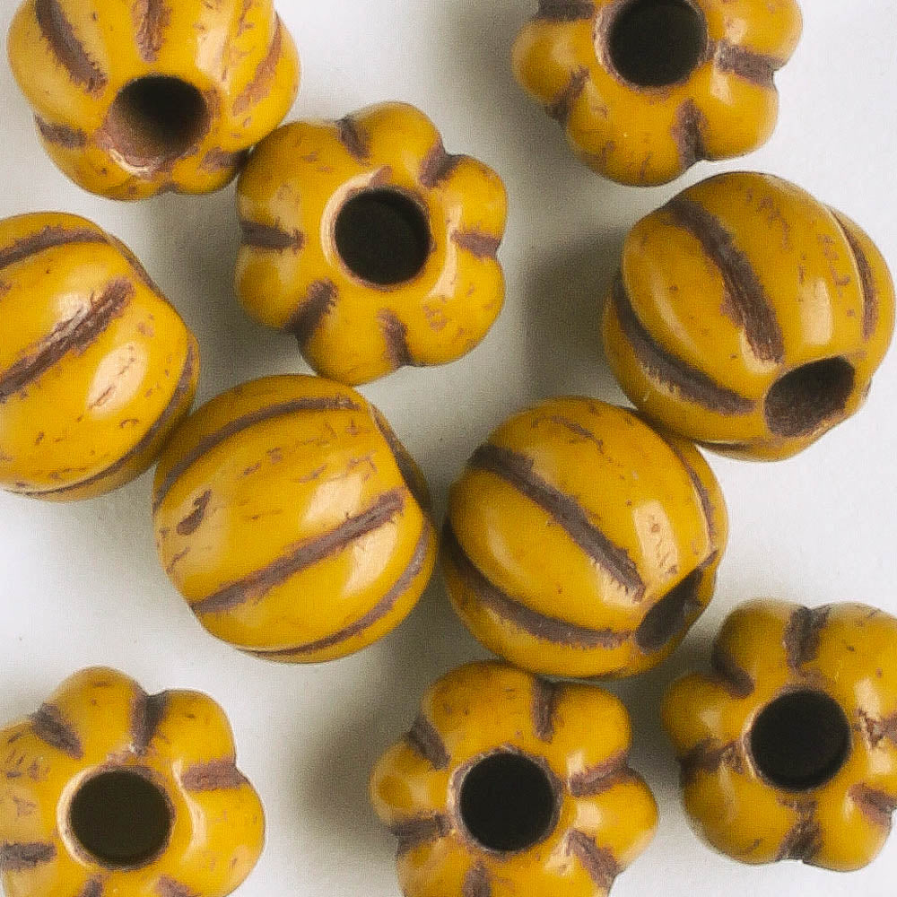 8mm Large Hole Melon - Yellow Gold with Brown - Qty 10