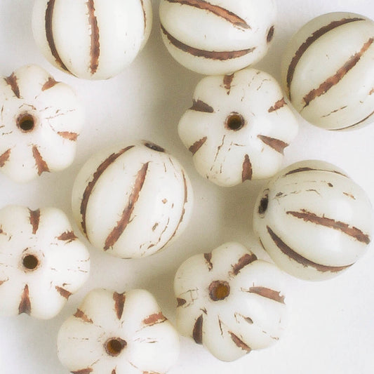 8mm Melon - White with Brown - Qty 10