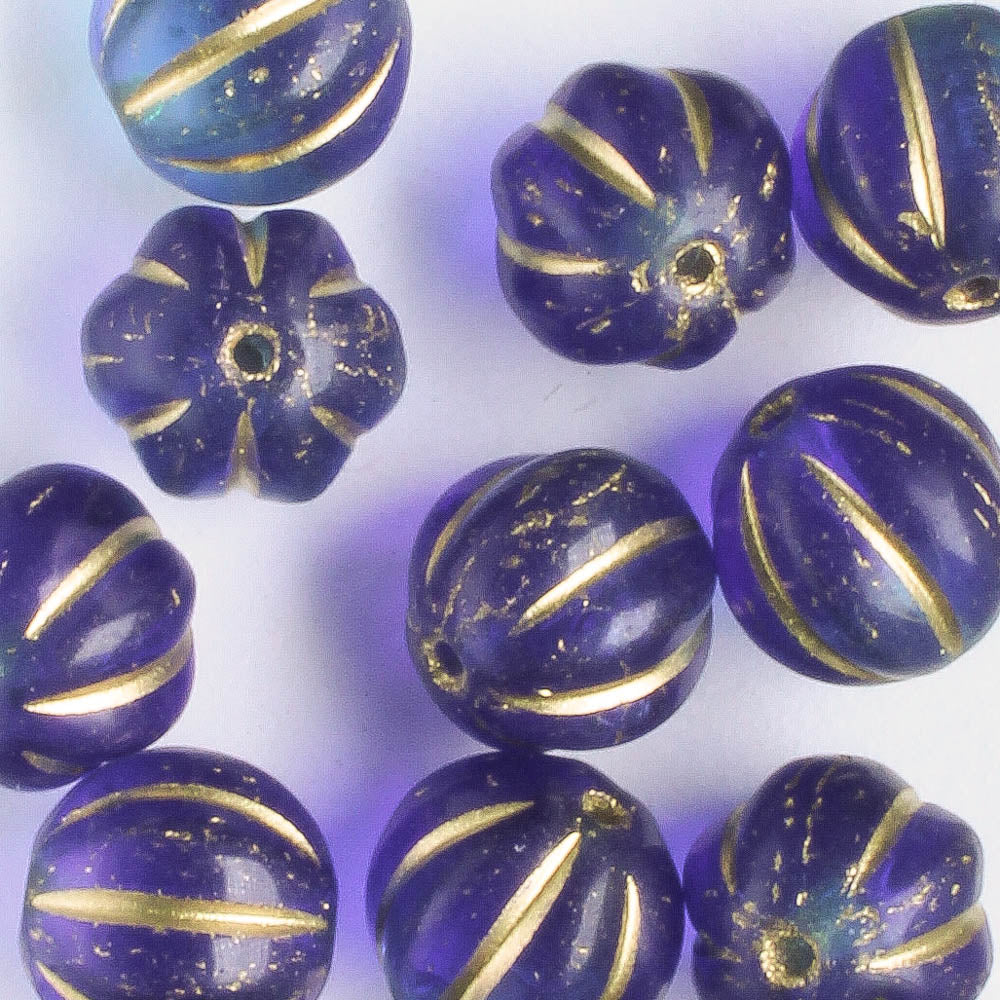 8mm Melon - Sapphire and Sky with Gold - Qty 10