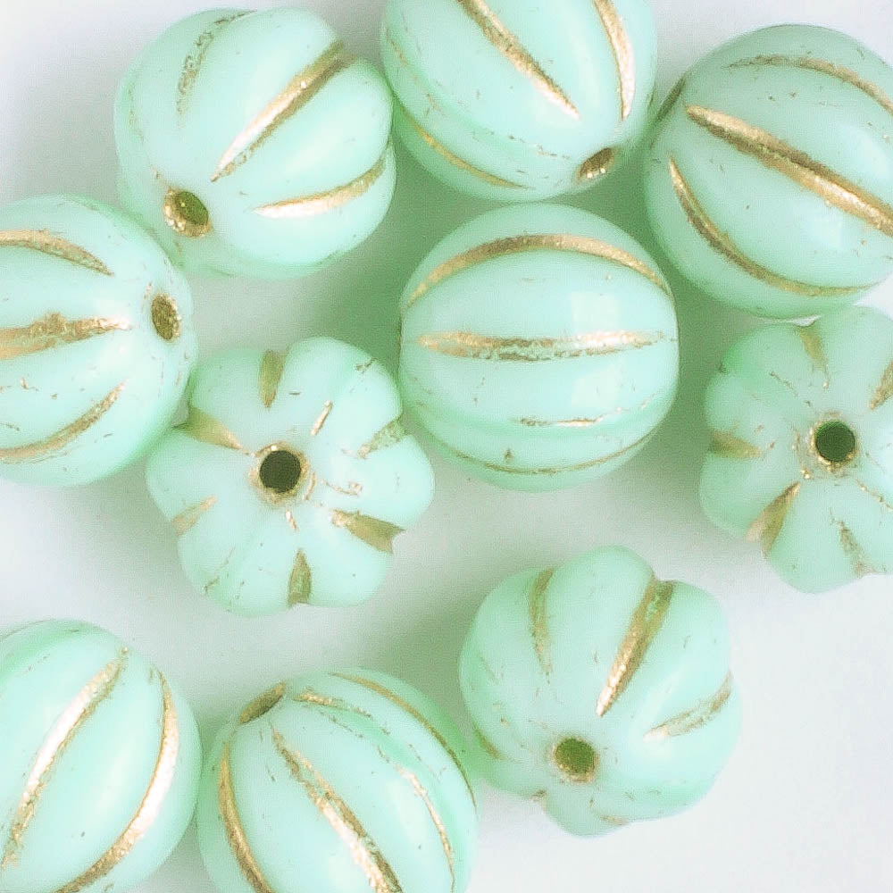 8mm Melon - Mint with Gold - Qty 10