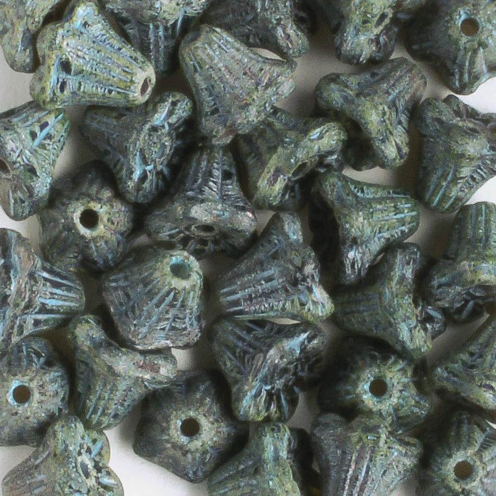 5x6mm Bell Flowers - Black Picasso with Turquoise - qty 30
