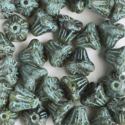 5x6mm Bell Flowers - Black Picasso with Turquoise - qty 30