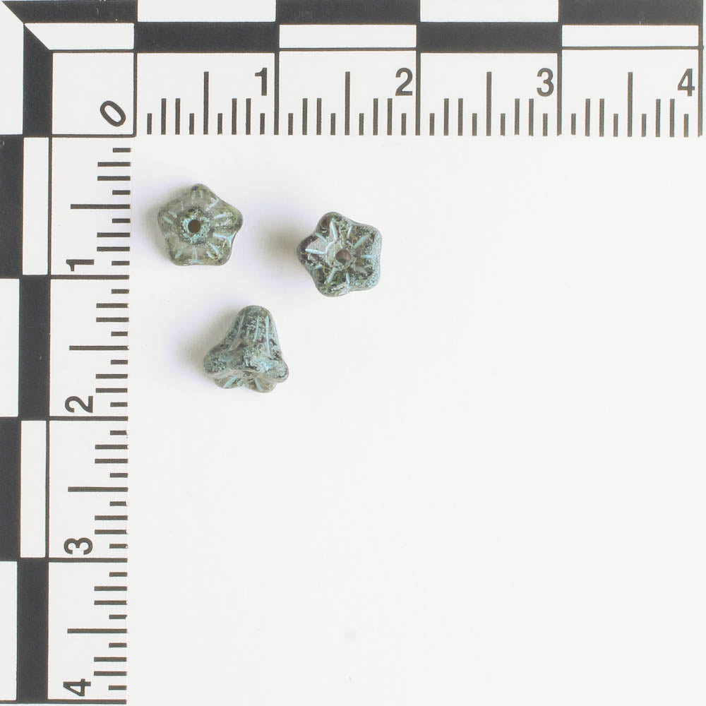 5x6mm Bell Flowers - Black Picasso with Turquoise - qty 30
