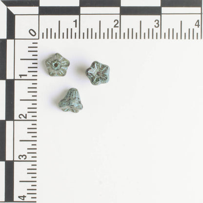 5x6mm Bell Flowers - Black Picasso with Turquoise - qty 30
