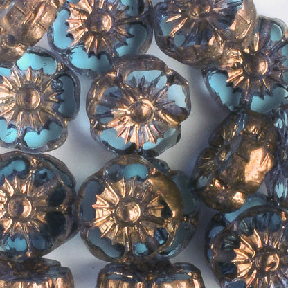 9mm Hibiscus Flower - Pale Blue with Copper - qty 16