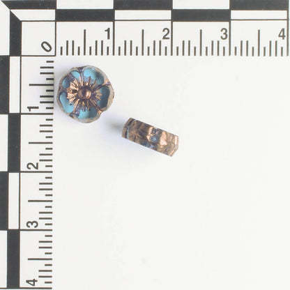 9mm Hibiscus Flower - Pale Blue with Copper - qty 16