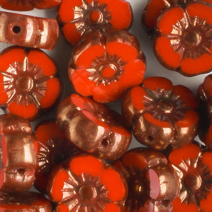 9mm Hibiscus Flower - Scarlet Red with Bronze - qty 16