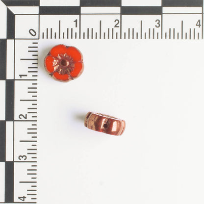 9mm Hibiscus Flower - Scarlet Red with Bronze - qty 16