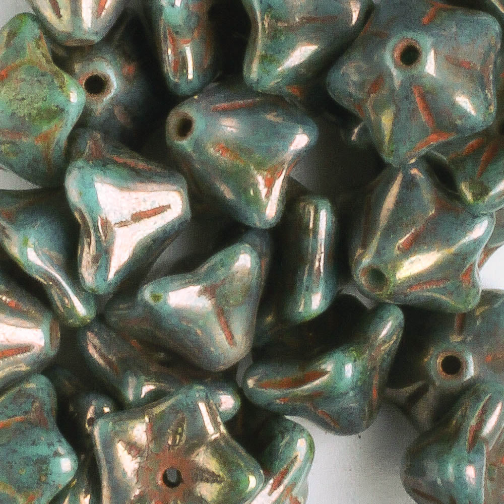 5x8mm Bell Flowers - Sea Green with Bronze