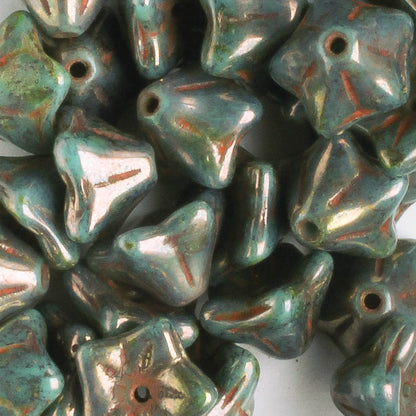 5x8mm Bell Flowers - Sea Green with Bronze