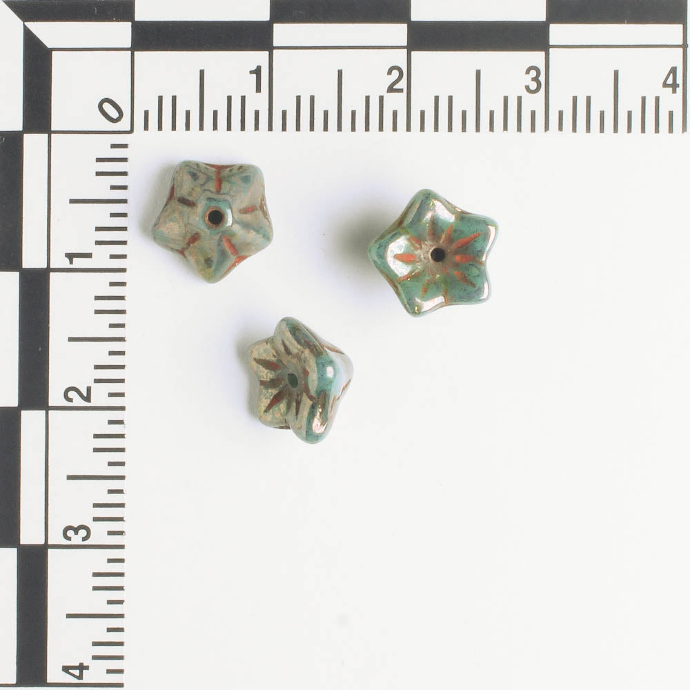 5x8mm Bell Flowers - Sea Green with Bronze