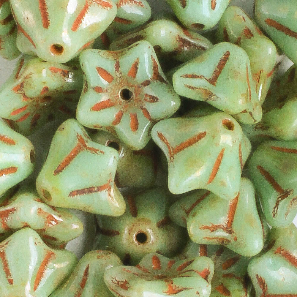 5x8mm Bell Flowers - Sage Picasso - qty 25