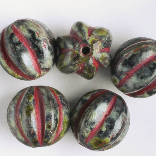 10mm Melon - Black Picasso with Red - qty 5