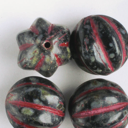 12mm Melon - Black Picasso with Red - qty 4