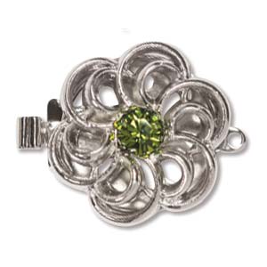 Box Clasp - Silver with Green Crystal