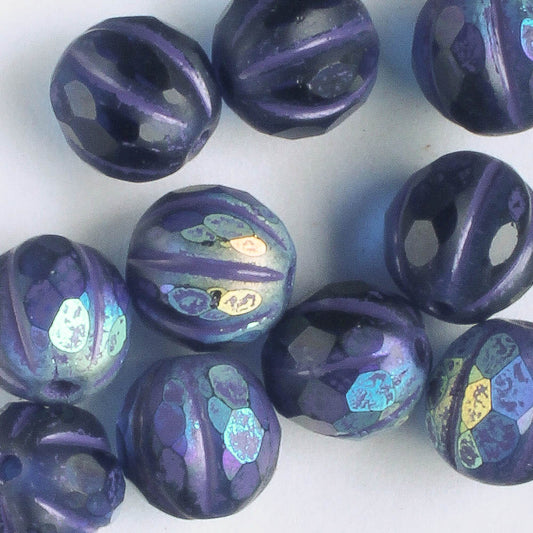 8mm Faceted Melon - Sapphire AB with Purple - Qty 10
