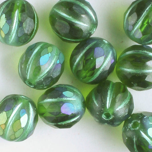 8mm Faceted Melon - Peridot AB Green - Qty 10