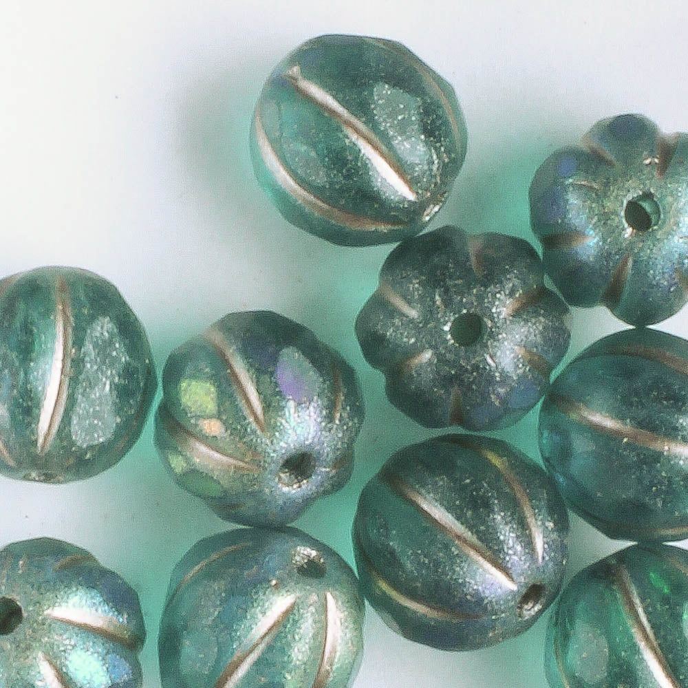 8mm Faceted Melon - Teal Blue Matte AB  - Qty 10