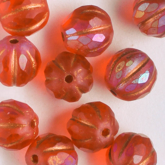 8mm Faceted Melon - Red AB  - Qty 10