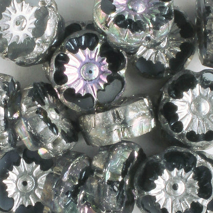 9mm Hibiscus Flower - Slate Blue with Silver AB - qty 16
