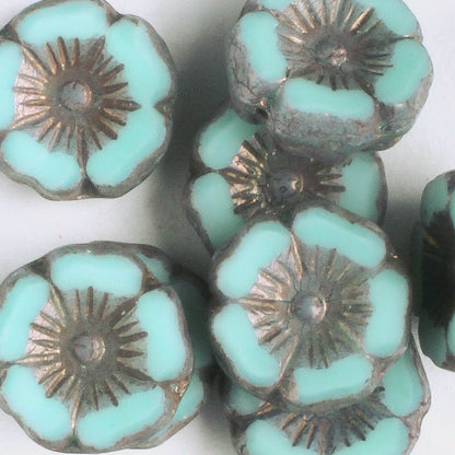 12mm Hibiscus Flower - Blue/Green - qty 8