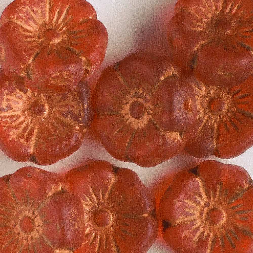 12mm Hibiscus Flower - Red and Copper - qty 8