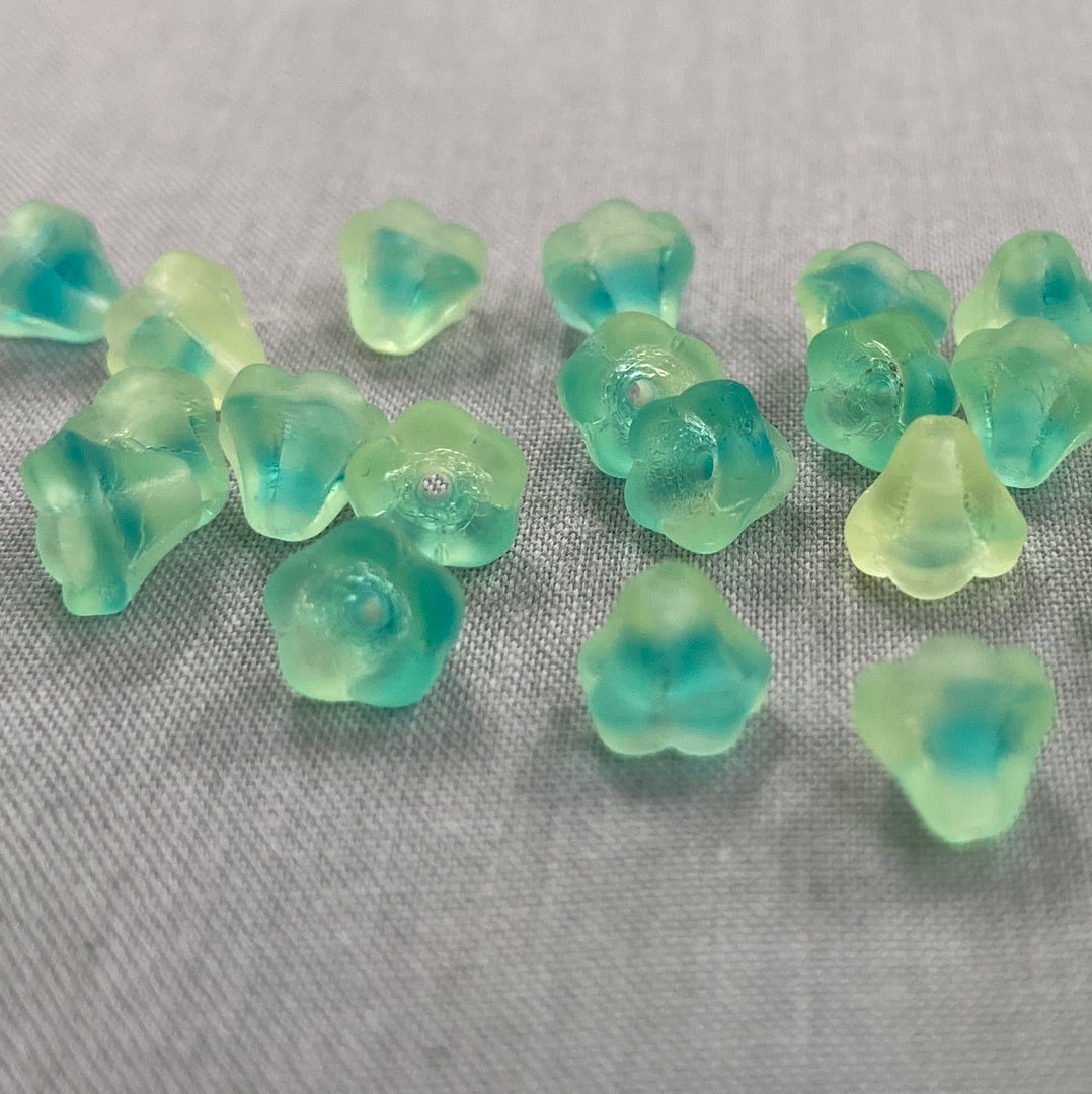 5x6mm Bell Flower - Aqua/Yellow- qty 25