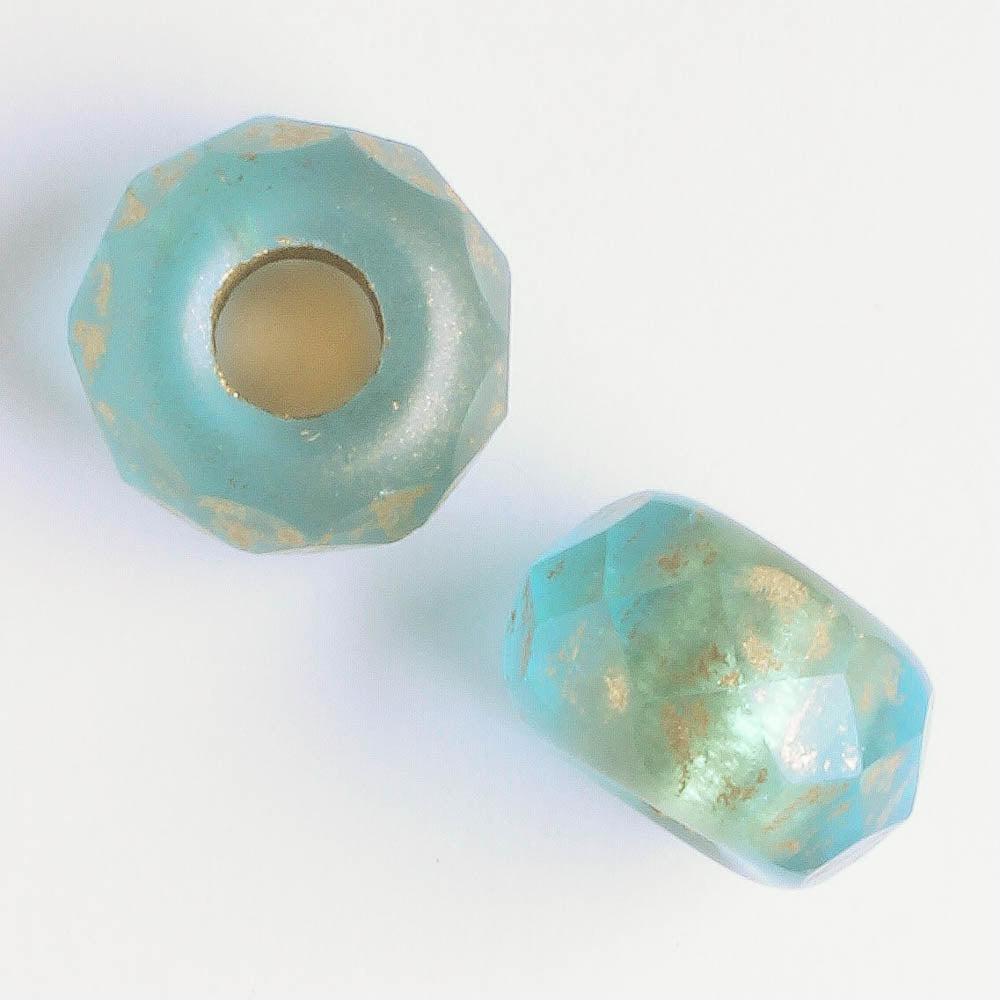 8x12mm Large Hole Roller Bead Aqua and Gold