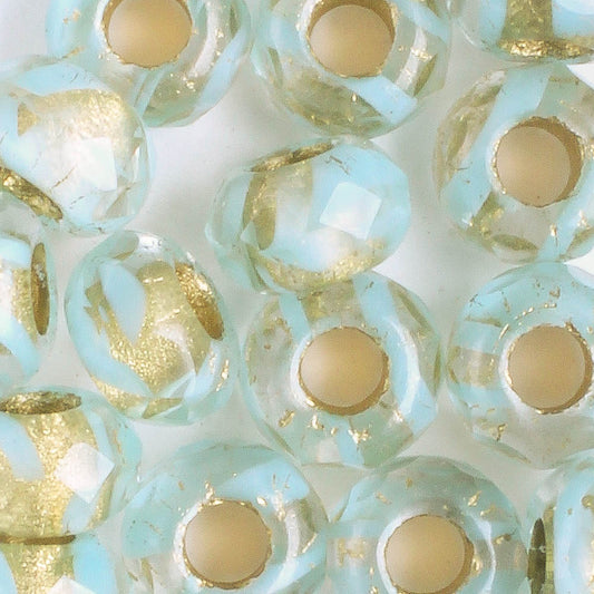 6x9mm Large Hole Roller Bead - Aqua and Gold