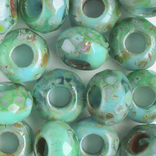 6x9mm Large Hole Roller Bead - Sea Green Picasso