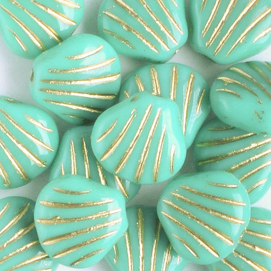 9mm Shell Bead - Turquoise and Gold