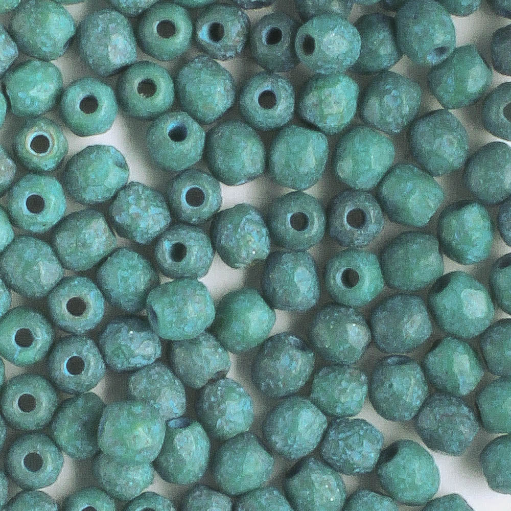 3mm Round Fire Polish Etched Blue Green