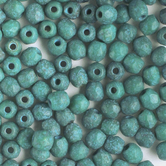 3mm Round Fire Polish Etched Blue Green