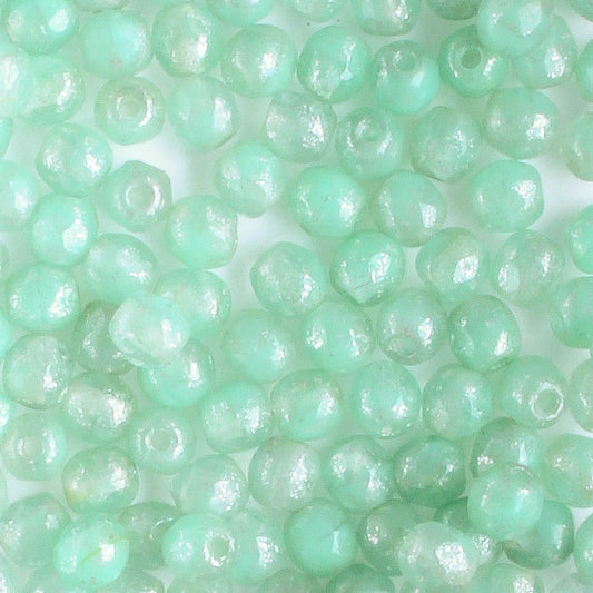 3mm Round Fire Polish Tea Green with Mercury Finish
