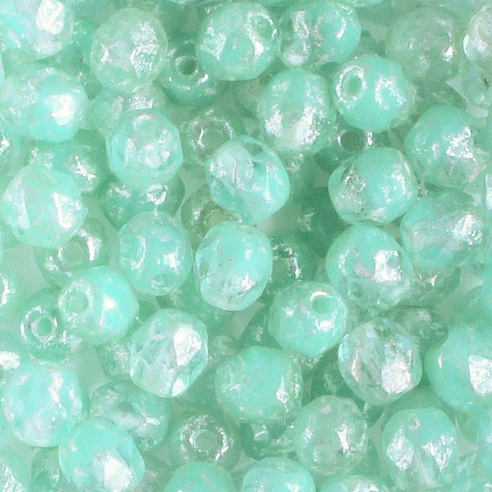 4mm Round Fire Polish Blue Green with Mercury Finish - 100 beads