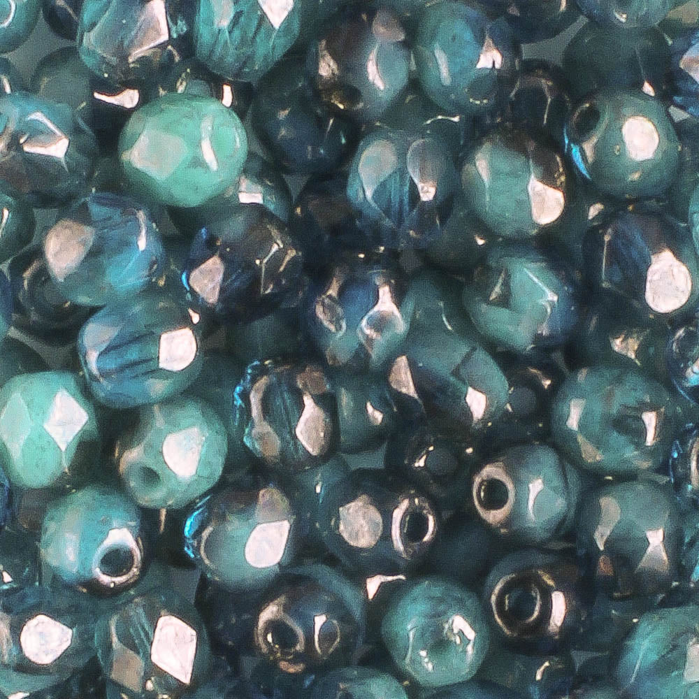 4mm Round Fire Polish Pacific Blue Luster - 100 beads