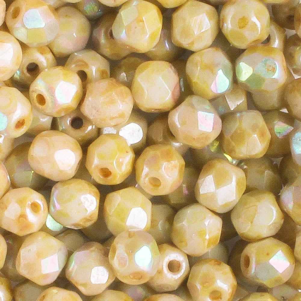 4mm Round Fire Polish Honey AB - 100 beads